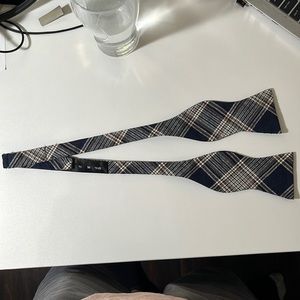 Tommy Hilfiger Blue and Brown Linen Cotton Bow Tie